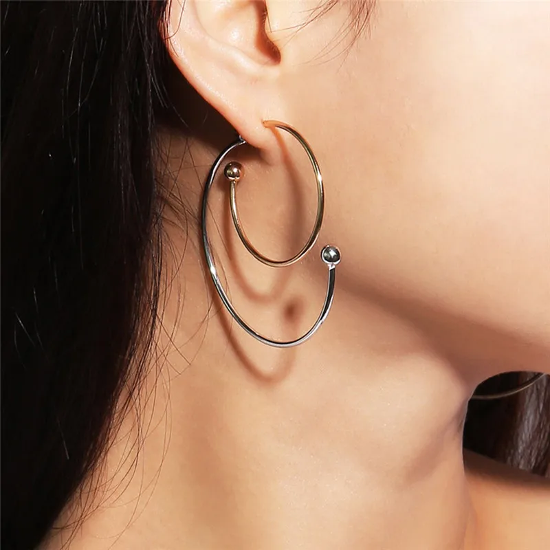 

Minimalist Swirl Hoop Earring For Women Brincos Gold Silver Color Geometric Earrings Punk Style Statement Party Jewelry X7-M2