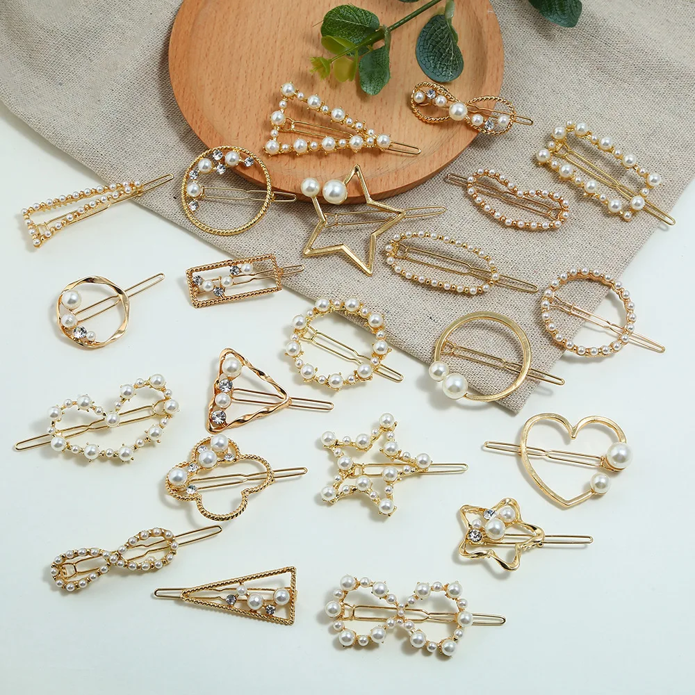 Корейские металлические заколки с искусственным жемчугом, геометрические заколки для волос, заколки для волос, головные уборы для женщин, ювелирные изделия, свадебные аксессуары, украшение для волос