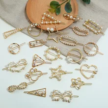 Корейские металлические заколки с искусственным жемчугом, геометрические заколки для волос, заколки для волос, головные уборы для женщин, ювелирные изделия, свадебные аксессуары, украшение для волос