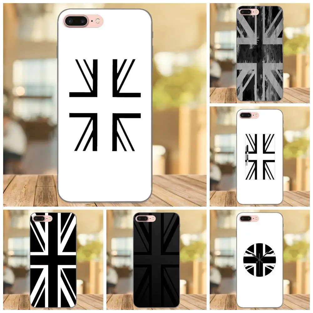 ТПУ мобильный чехол для Apple iPhone 4 4S 5 5S SE 6 6S 7 8 Plus X XS Max XR Union Jack черный и белый
