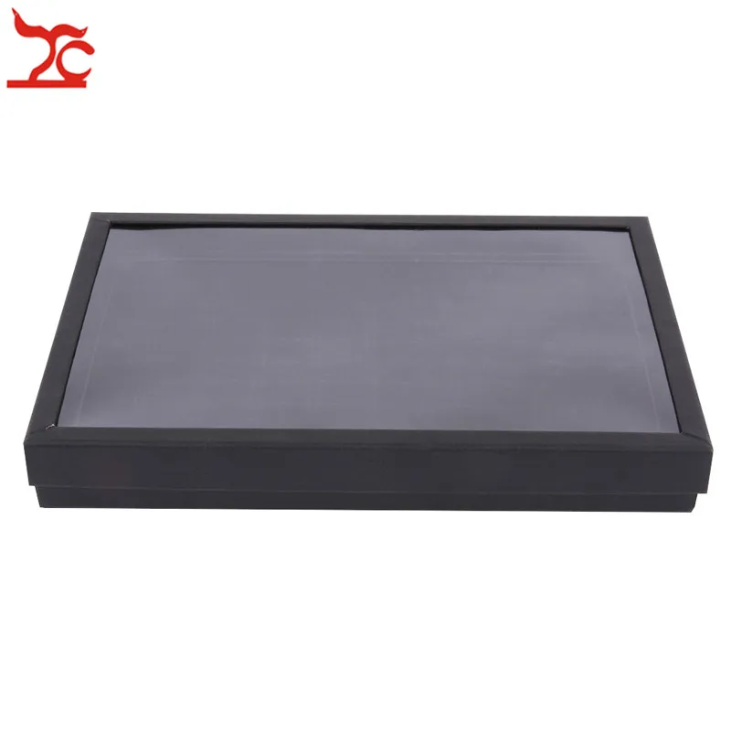 100 Slots Velvet Sponge Ring Earring Display Box Black Jewelry Storage Case Holder Showcase Ring Cufflink Jewelry Tray With Lid