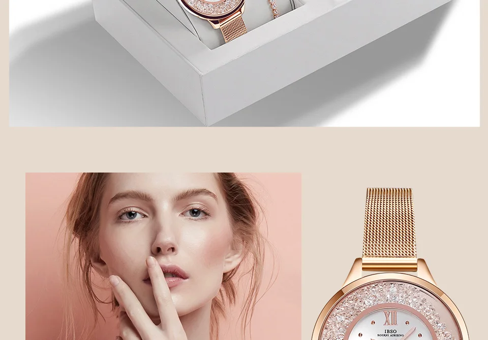 Бренд IBSO, женские кварцевые часы, Кристальный дизайн, браслет, ожерелье, набор, Женский комплект украшений, модные креативные кварцевые часы, подарок для жены