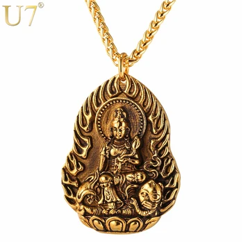 

U7 Avalokitesvara Bodhisattva Necklace & Pendant Men/Women Gold Color Buddha Buddhism Buddhist jewelry India Thailand P1056