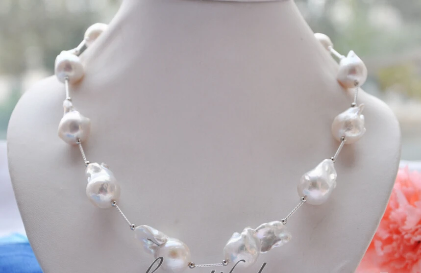 

A HUGE 18" 18-25MM WHITE BAROQUE KESHI PEARL NECKLACE Magnet clsp