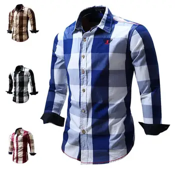 

Men's Slim Fit Casual Button Cowboy Dress shirt Long Sleeve Plaid Shirts 100% Cotton