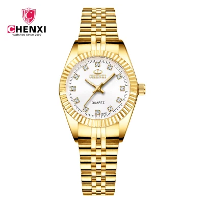 CHENXI Пара часы для мужчин и женщин лучший бренд класса люкс золотые часы модные водонепроницаемые часы из нержавеющей стали Reloj Mujer Reloj Hombre - Цвет: women gold white