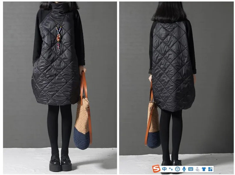 2022 New Fashion Autumn Winter  Women Straight Dress  Turtleneck Casual Loose Slim Patchwork Cotton Soft Vestidos black down jacket