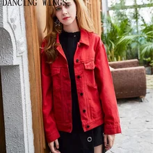 Красная джинсовая куртка женская Весенняя мода Дикий BF ветер Короткие повседневные свободные хлопковые джинсы пальто Верхняя одежда