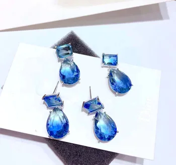 

Bilincolor fahsion high quality trendy cz blue drop dangling earring for women