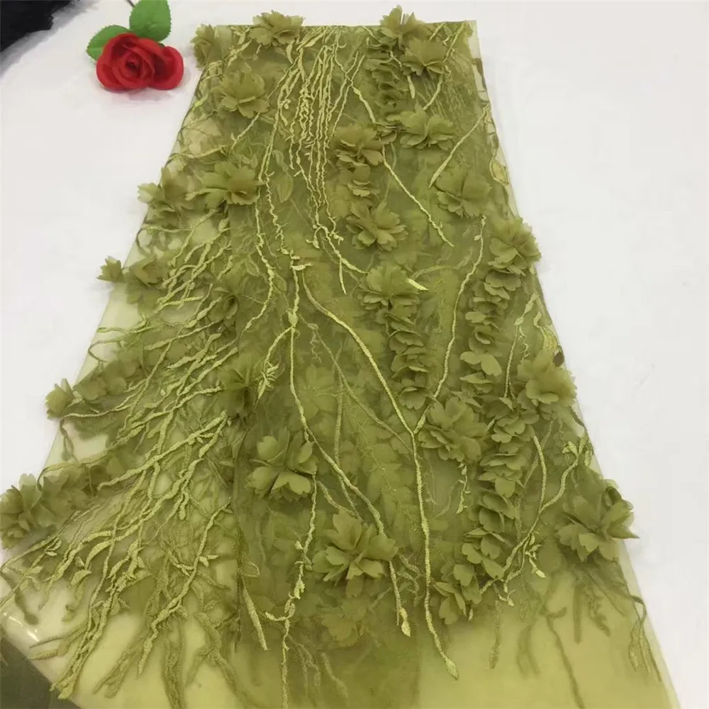 

HFX Yellow African Lace Fabric 3D Flowers French Net Lace Fabric 2018 High Quality Nigerian Lace Fabrics For Wedding X322-2