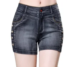 Новые летние высокая талия тонкий черный белый кнопка большой размеры женские джинсовые шорты для женщин горячие брюки для девочек