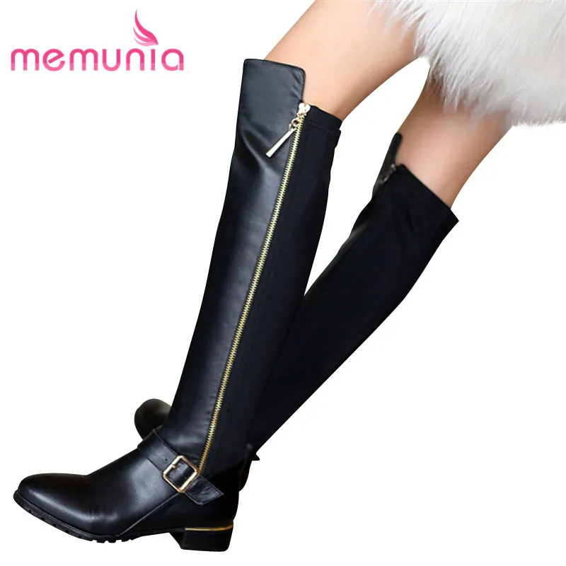Top quality fashion genuine leather boots zipper sexy winter over the knee high boots women motorcycle boots botas