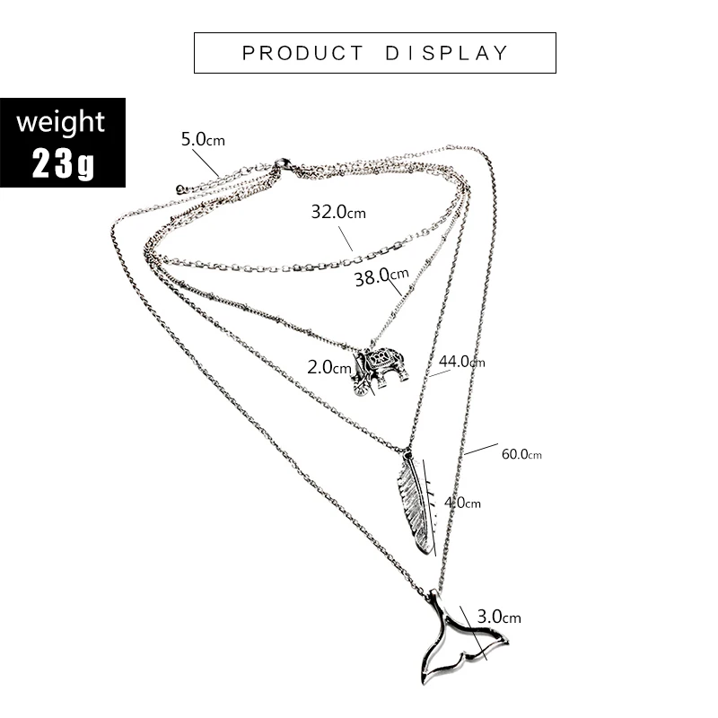 Tocona богемный старинный серебряный слон лист кулон в виде хвоста Кита Чокеры ожерелье s многослойное ожерелье воротник для женщин 5045