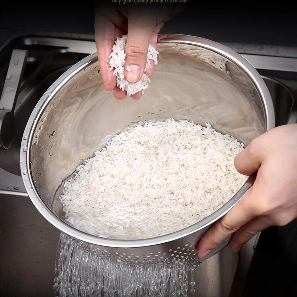 

304 Stainless Steel Rice Washer Rice Sieve Kitchen Rice Washing Basin Household Thickened Round Drain Basket Freeshipping