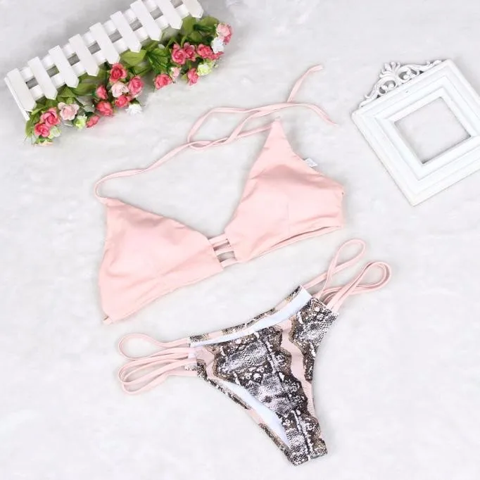 

2019 New Push-Up Bikinis Sexy Bandage Design Halter Bikini Swimsuit Women Halter Women's Swimwear Trajes De Bano Mujer#h