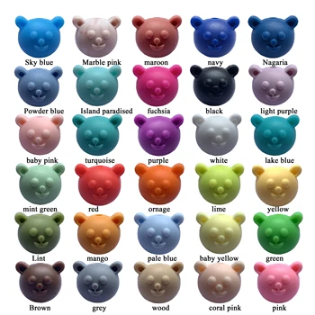 

50pieces/lot Bear Silicone Beads Baby Teething Beads 17*15*14.7mm Safe Food Grade Nursing Chewing bear Silicone Beads 19Colors