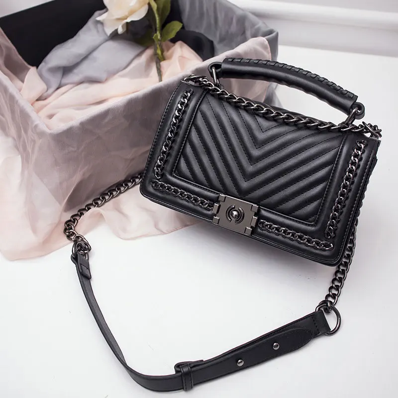 

AMONCHY New Chain Women Shoulder Bags Classic Brand Leather Handbags Designer V Pattern Lady Crossbody Bag Vintage Lock Quilted