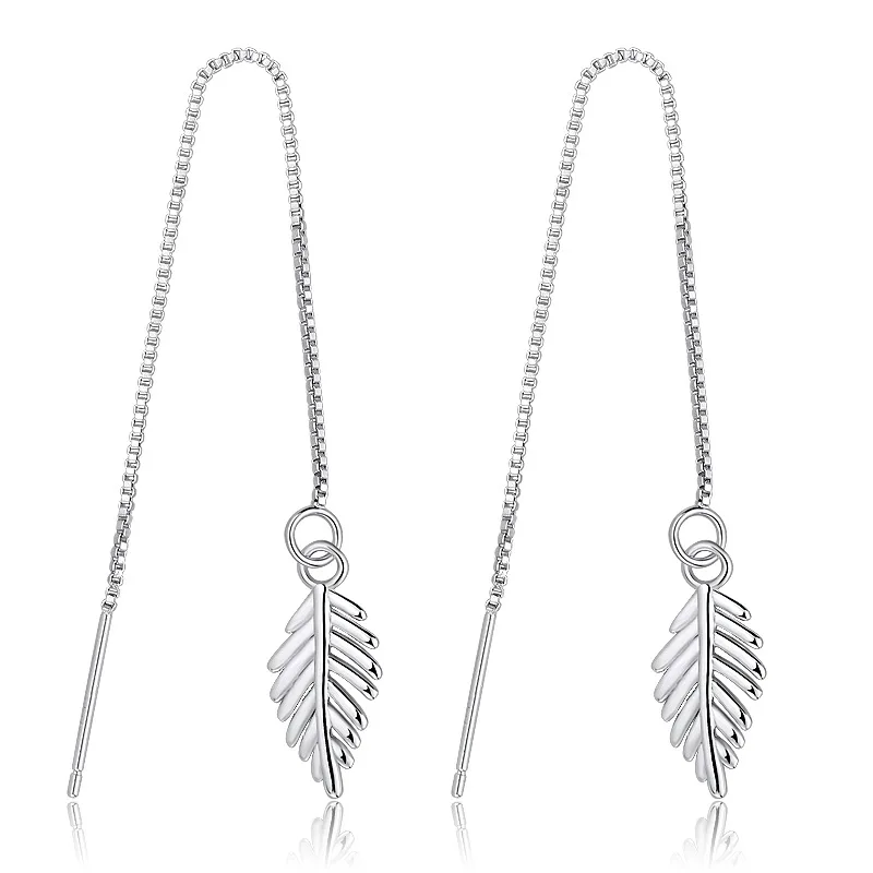 

Minimalist 925 Sterling Silver Palm Leaf Earrings Long Tassel Chain Dangle Earrings Ear Thread Threader oorbellen SE138