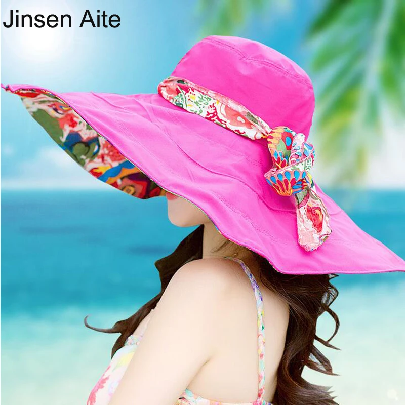

New Fashion Bohemian Style Design Flower Foldable Brimmed Sun Hat Summer Hats for Women Large Visors Beach Hat Sun Cap JS267