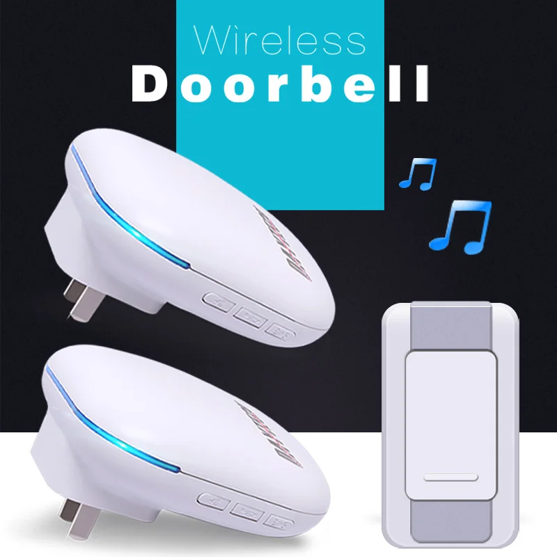 

DAYTECH Wireless Ring Doorbell 2 Plugin Receiver Door Bell 1 Waterproof IP44 Remote Push Button With 36 Chime adjustable Volume