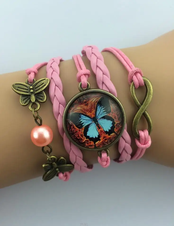 

1pc infinity handmade bracelet.metal charm,wax cord,leather bracelet Infinity Glass Cabochon Dome Bracelets 4266