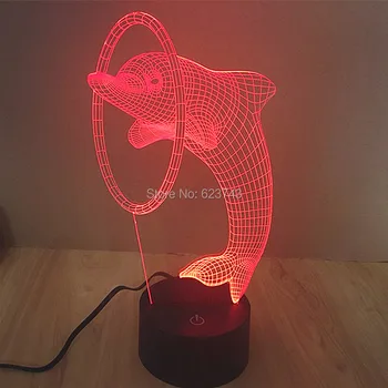 

Free Shipping 7 Color changing 3D Dolphin acrylic LED Night Light with USB charge multicolor table Lamp