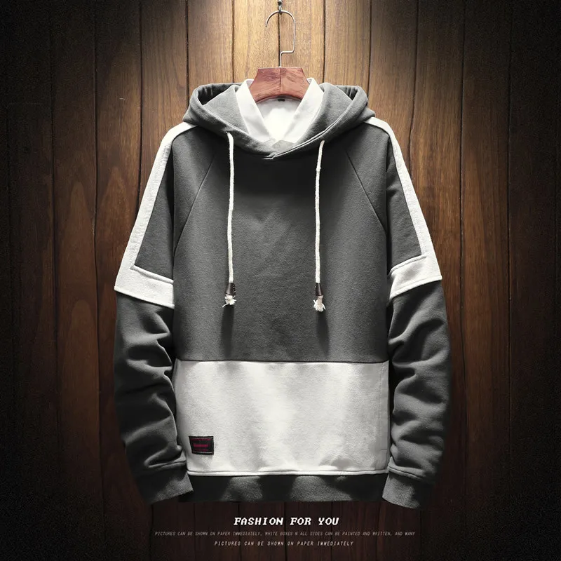 

Spring New Hoodies Men Fashion Contrast Color Casual Hooded Sweatshirt Man Streetwear Hip Hop Loose Pullover Homme Hoodie S-5XL