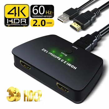 

HDMI 2.0 Splitter 1x2 HDMI Repeater Switch Box Hub 4kx2k 3D 1 Input 2 Output with power HDMI 2.0 For Blu-ray MACBOOK PS5