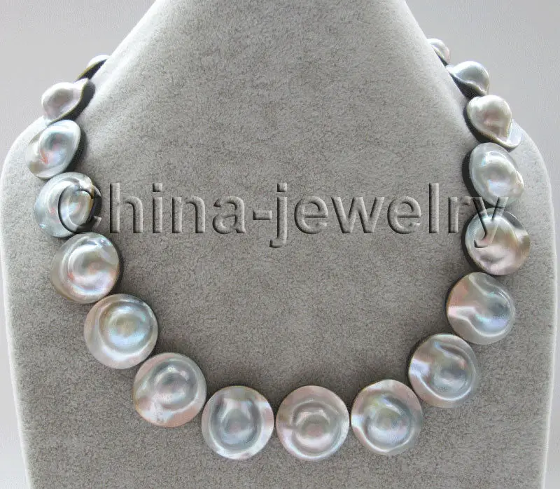

Free shipping >>>>>AA 18" 22mm big size gray blister Mabe pearl necklace