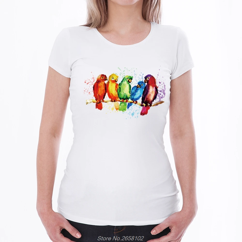 

Watercolor Parrot/Owl/Ostrich Print T Shirt Women Short Sleeve T-Shirt Summer Tops Causal Funny Tshirt Harajuku Streetwear