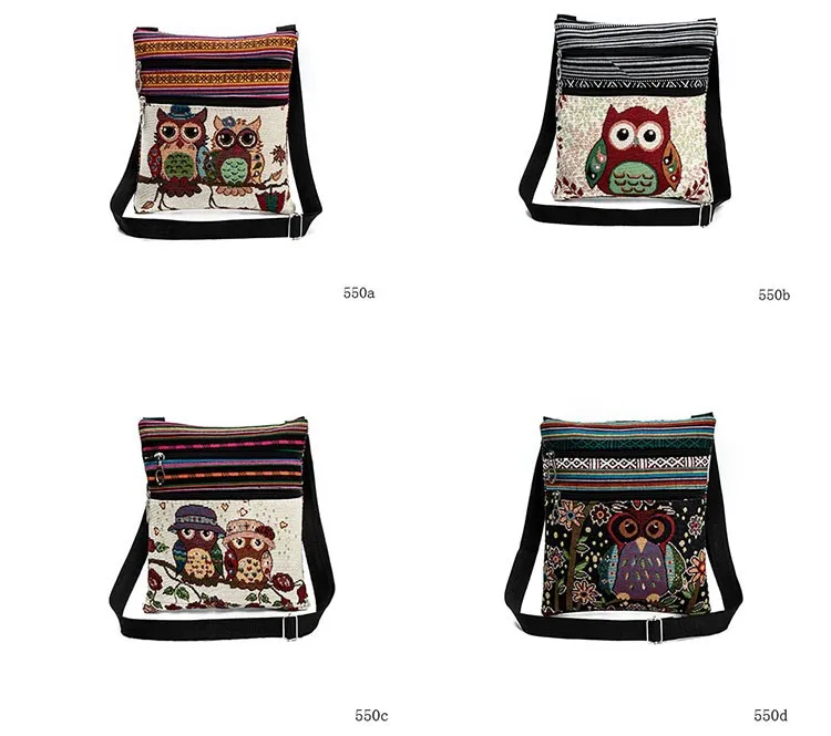 Miyahouse Double Zipper Female Mini Flap Shoulder Handbags Cartoon Owl Printed Canvas Bags Women Small Shoulder Messenger Bags