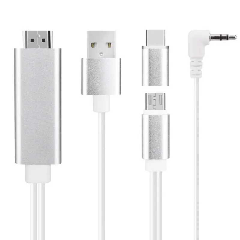 1,8 м 1080 P 2 в 1 Micro USB C Тип C к HDMI конвертер цифровой AV кабель Зеркало экран ТВ карты Android HD ТВ адаптер - Цвет: Серебристый