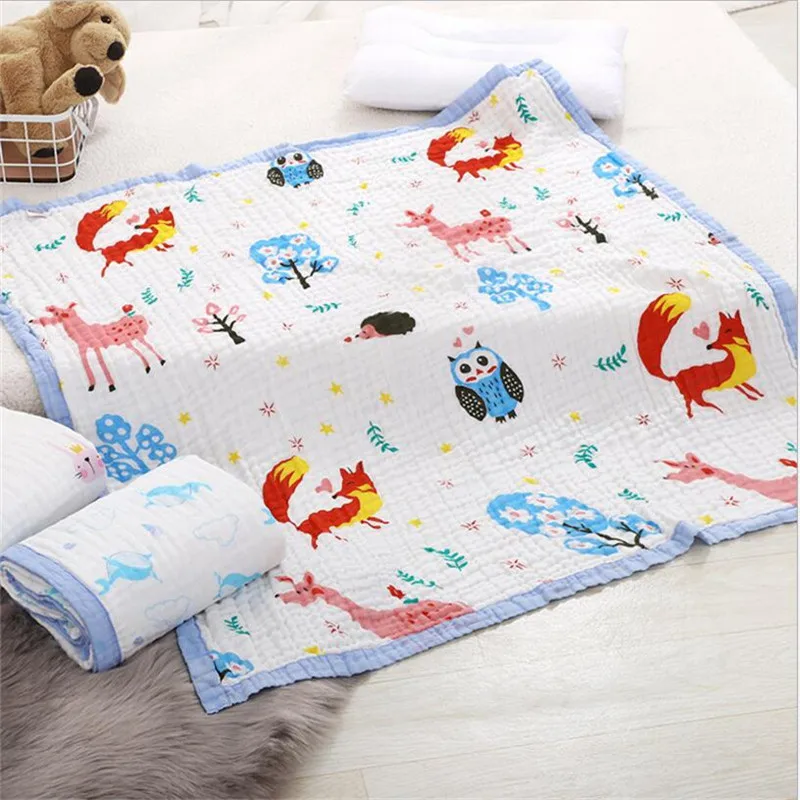 

6 Layers Muslin Cotton Baby Sleeping Blanket With Wide Binding 110*110cm Thick Breathable Baby Kids Children Bed Cover Blanket