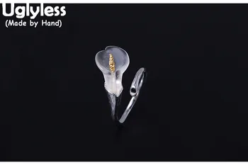 

Uglyless Real S925 Sterling Silver Women Ethnic Calla Lily Open Rings Transparent White Crystal Flower Ring Handmade Fine Bijoux