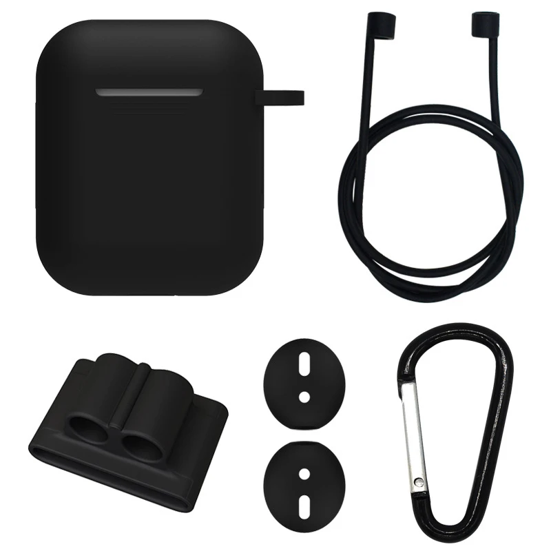 

5pcs In 1 Sets Silicone Protective Accessories Kits for Airpods 1 2 Case Winder Strap Ring Hook Earhook Holder Earpods Cover Set