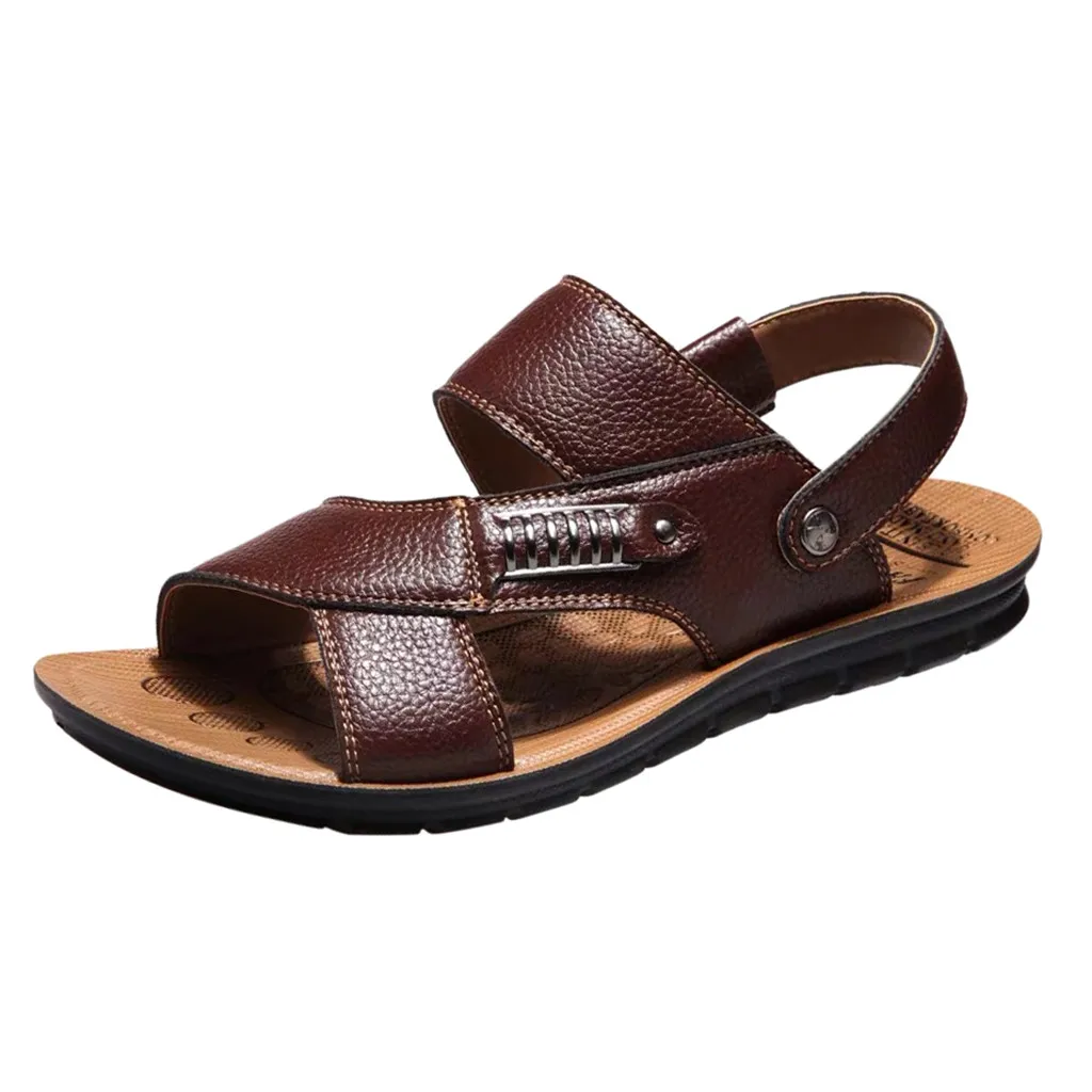 SAGACE/ г.; мужские модные дышащие кожаные пляжные сандалии; обувь для отдыха на открытом воздухе; удобные высококачественные сандалии - Цвет: Brown