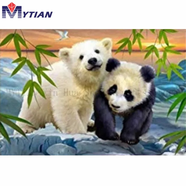 18100523 5d Diamond Painting Polar Bear and Panda Bear, Diamond Embroidery Mosaic Animals Paint Cross Stitch Full Drill Home Decoration