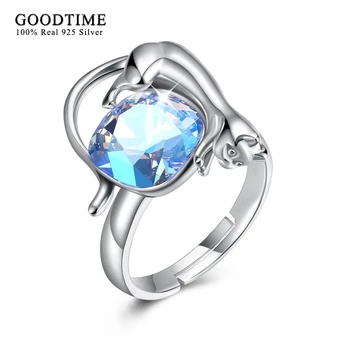 

Lovely Cat Rings 925 Sterling Silver Square Blue Crystal Rings Women Fine Jewelry Sparkling Crystal Ring Party Jewelry Gifts