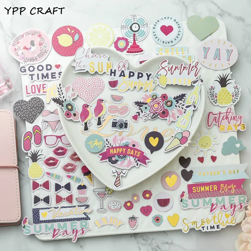 

YPP CRAFT 65pcs Happy Summer Cardstock Die Cuts for Scrapbooking Happy Planner/Card Making/Journaling Project