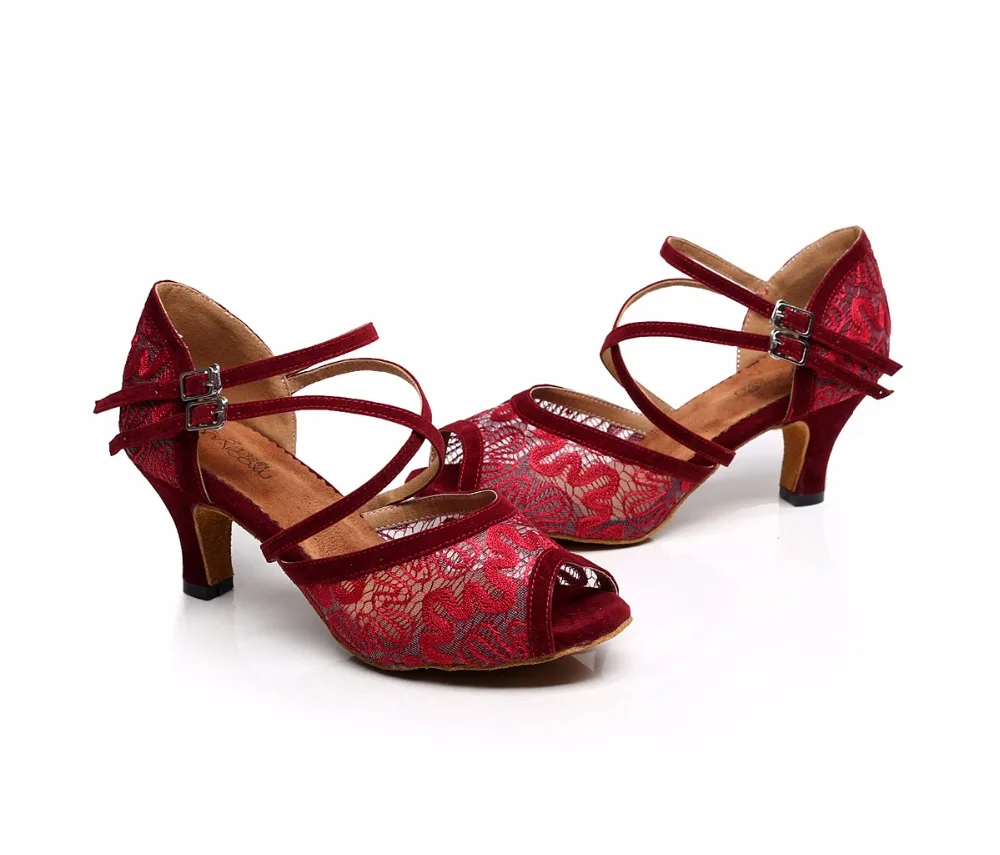 Skup Kobiety Ballroom Latin Dance buty czarne czerwone Salsa Tango Bachata buty do tańca obcasy 5 6 7. 5 8. 5cm podeszwa zamszowa VA20