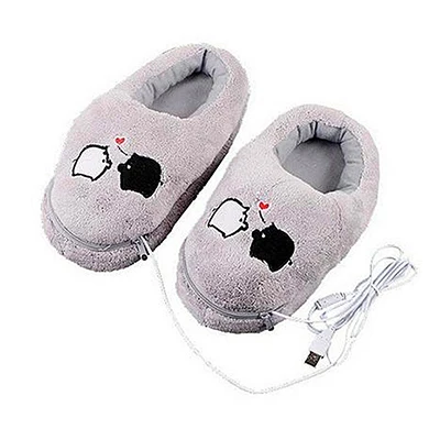 

Electric Heat Slipper USB Gadget Cute Grey Piggy Plush USB Foot Warmer Shoes