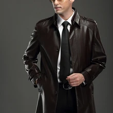 Новинка! на осень-зиму для мужчин модный бренд кожаная куртка и переснованные ленты, с лацканами, для досуга кожаный плащ/M-3XL