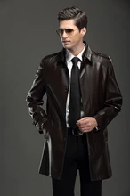 NEW 2017 autumn winter men s brand fashion leather jacket and long sections Leisure lapel leather