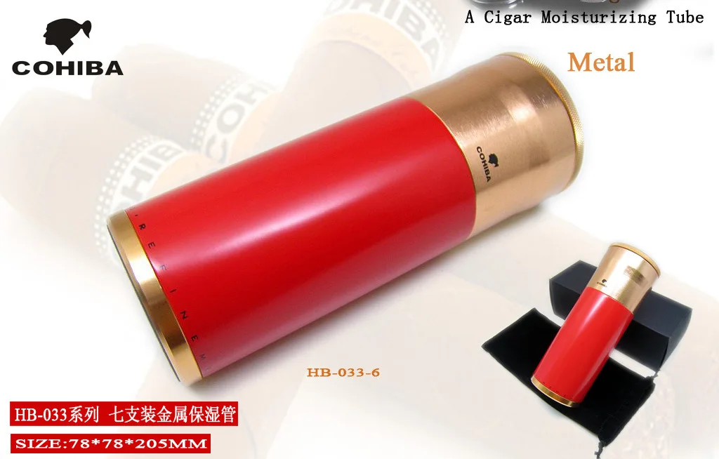 Хьюмидор для сигар Cohiba кейс горшок с увлажнителем дорожный тюбик увлажняющего средства красный большой металлический открытый сигарный бак удерживайте 7 сигар HB033