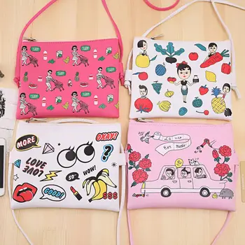 

Cute Zipper PU Leather Cartoon Women Girl Cross Body Bag Purse Shoulder Bag Makeup Storage Bag Waterproof Anti-dust