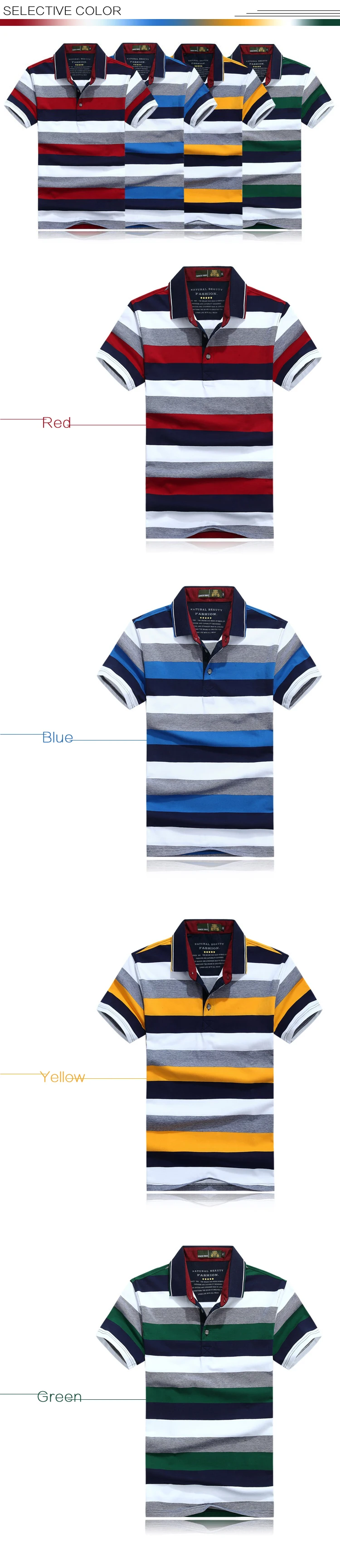 Mens Summer Casual Contrast Color Striped Printed Breathable Cotton Polo Shirt