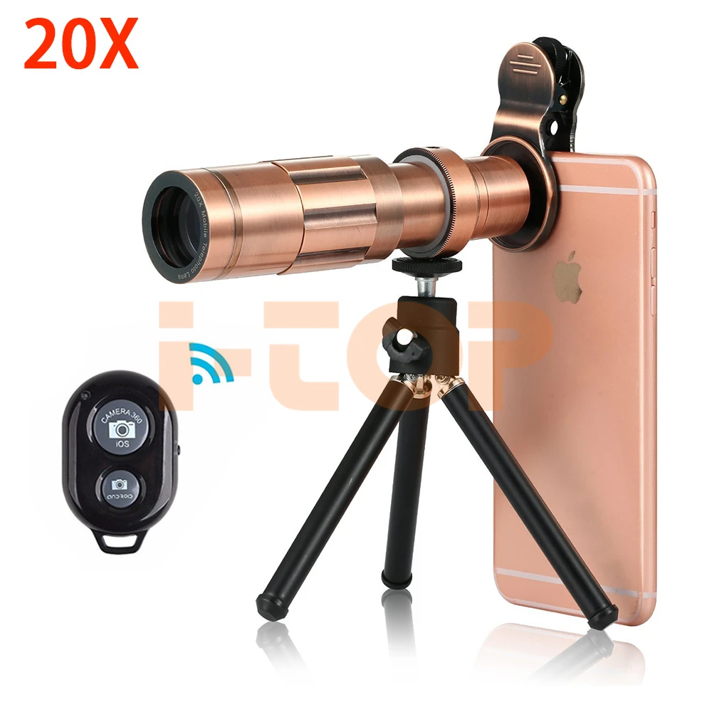 

Phone Camera Lens Kit 20X Telephoto Lentes Telescope Zoom Lenses For iPhone X 6 7 8 Plus Huawei Xiaomi Bluetooth Shutter Tripod