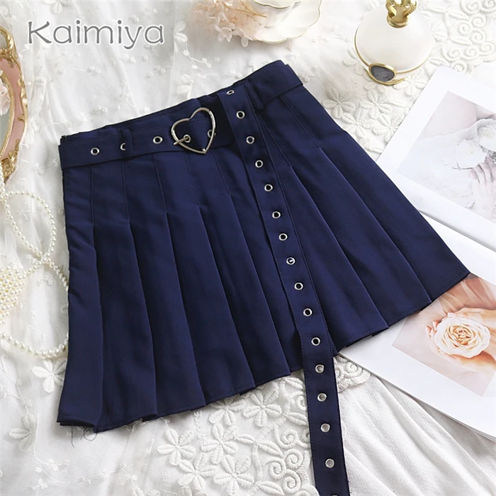 New Summer Women Pleated Skirt High Waisted Heart Shape Sashes Women Pleated Short Skirt High Quality