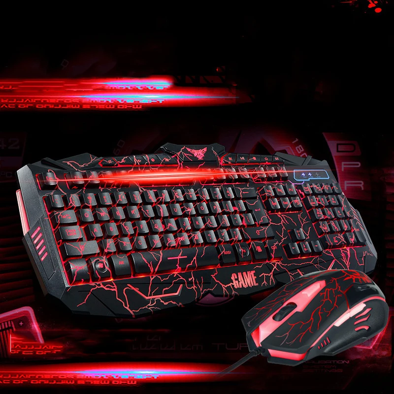 

Waterproof Keyboard Mouse Set , Mechanical Gaming Keyboard LED Pc Gamer Combo 3 Color Backlit Keyboards for PC/Laptops/Computer