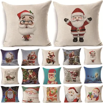 

1Pcs 43*43cm Christmas Santa Claus Pattern Cotton Linen Throw Pillow Cushion Cover Car Home Sofa Decorative Pillowcase 40469